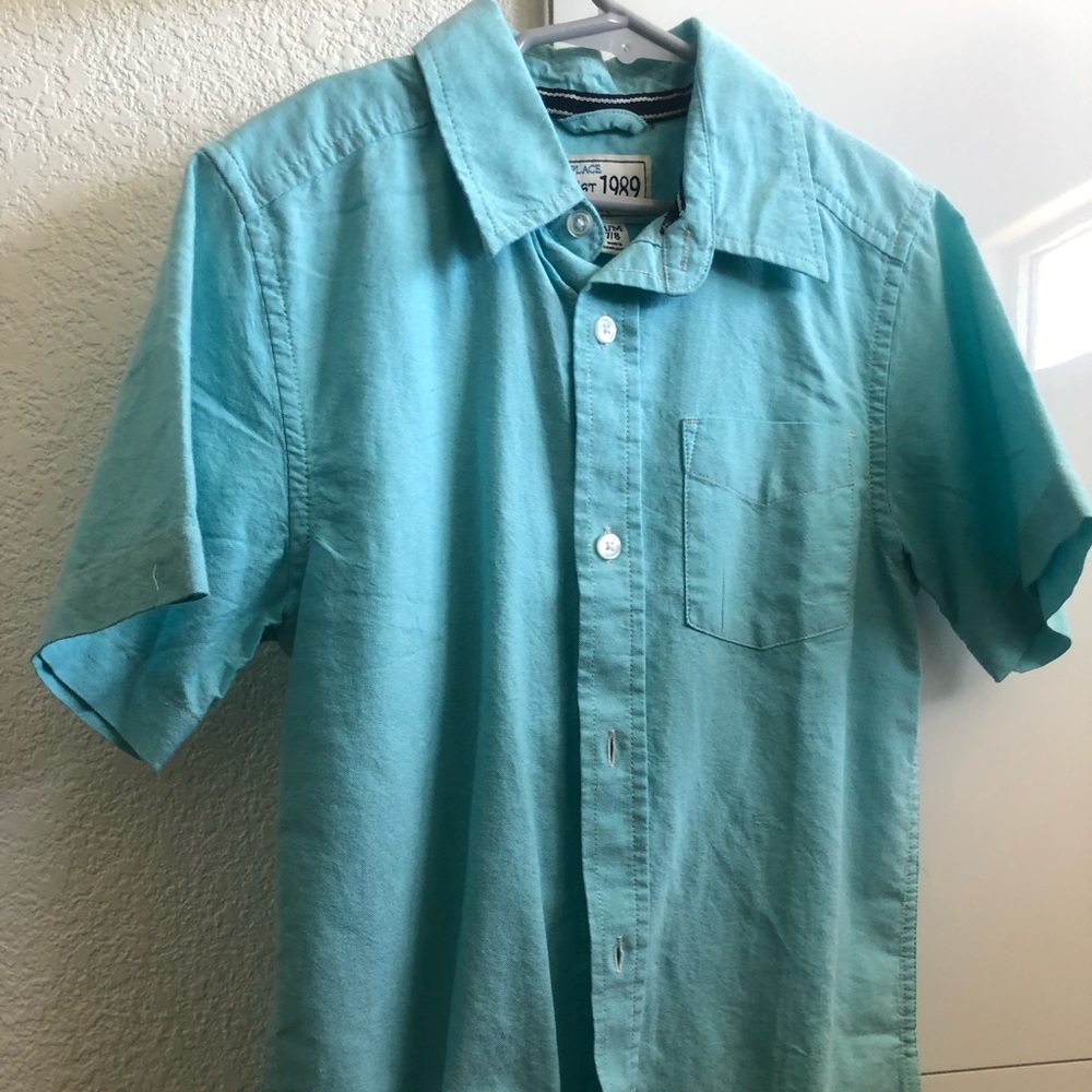 Size 7/8: Boy Button-Up Aqua Blue Shirt